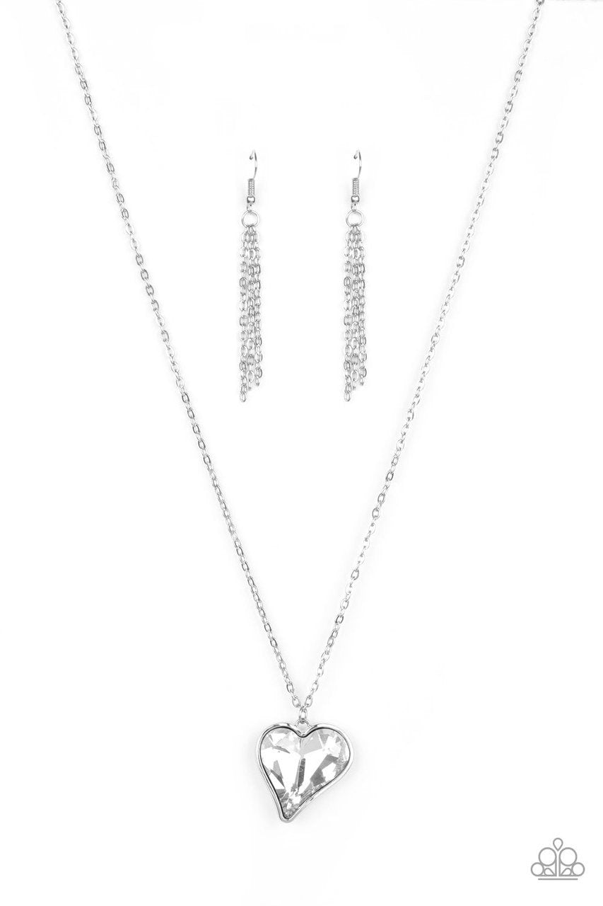 Heart Flutter White Necklace Paparazzi