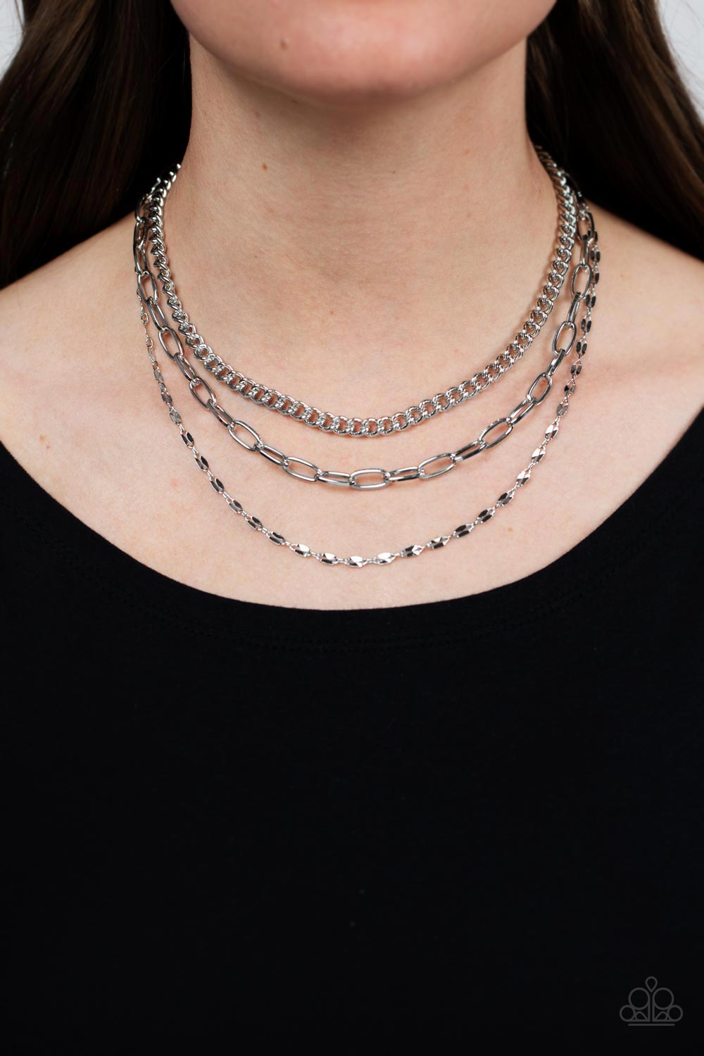 Galvanized Grit - Silver Necklace Paparazzi - 1630