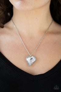 Heart Flutter White Necklace Paparazzi